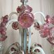 Milky white and pink Murano glass chandelier with four arms of light