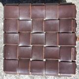 Pair of brutalist stools, leather seat.