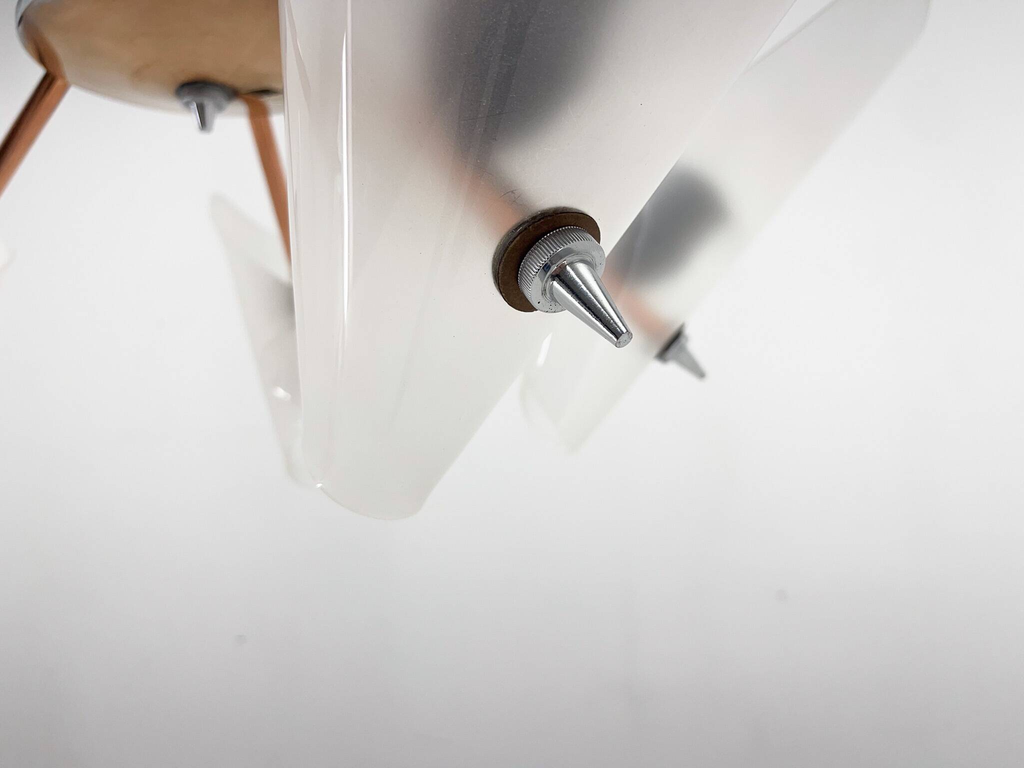 Mid-century chrome, copper & plastic chandelier by drukov, 1970s / 2 pieces avl