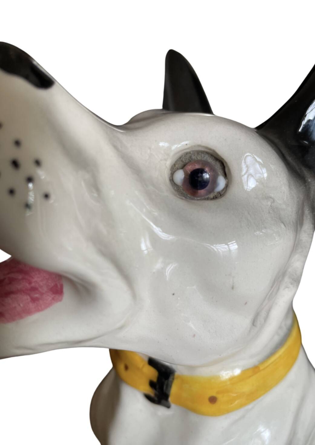 DESVRES earthenware dog with sulphide eyes, 1950