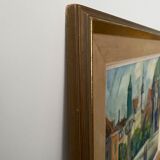 Peinture à l’huile suédoise vintage du milieu du siècle