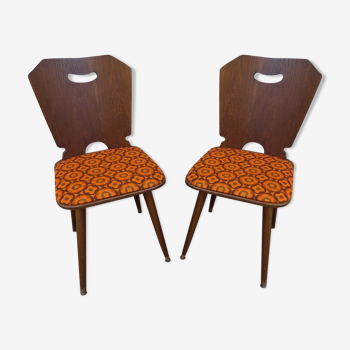 Paire de chaises vintage années 70-80 bois tissu