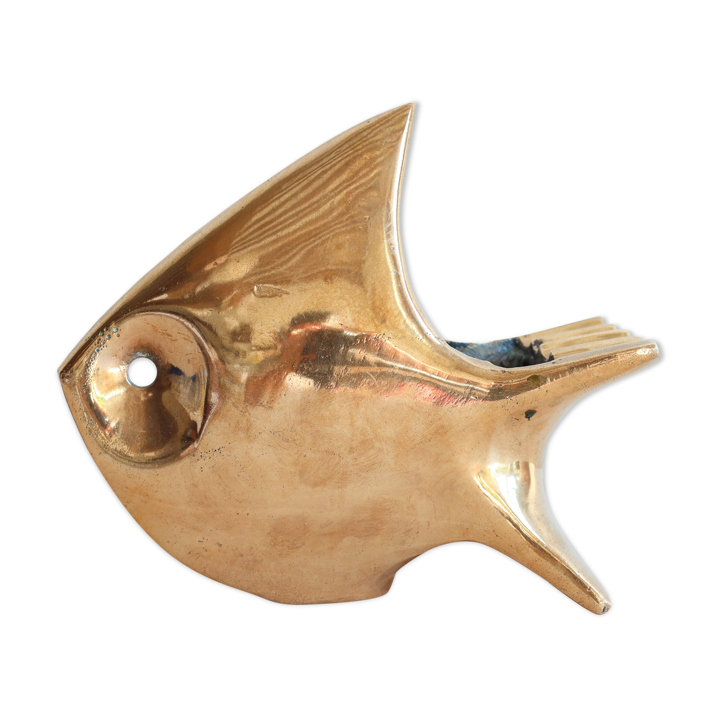 1960s solid brass ashtray in the shape of a stylized fish