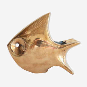 1960s solid brass ashtray in the shape of a stylized fish