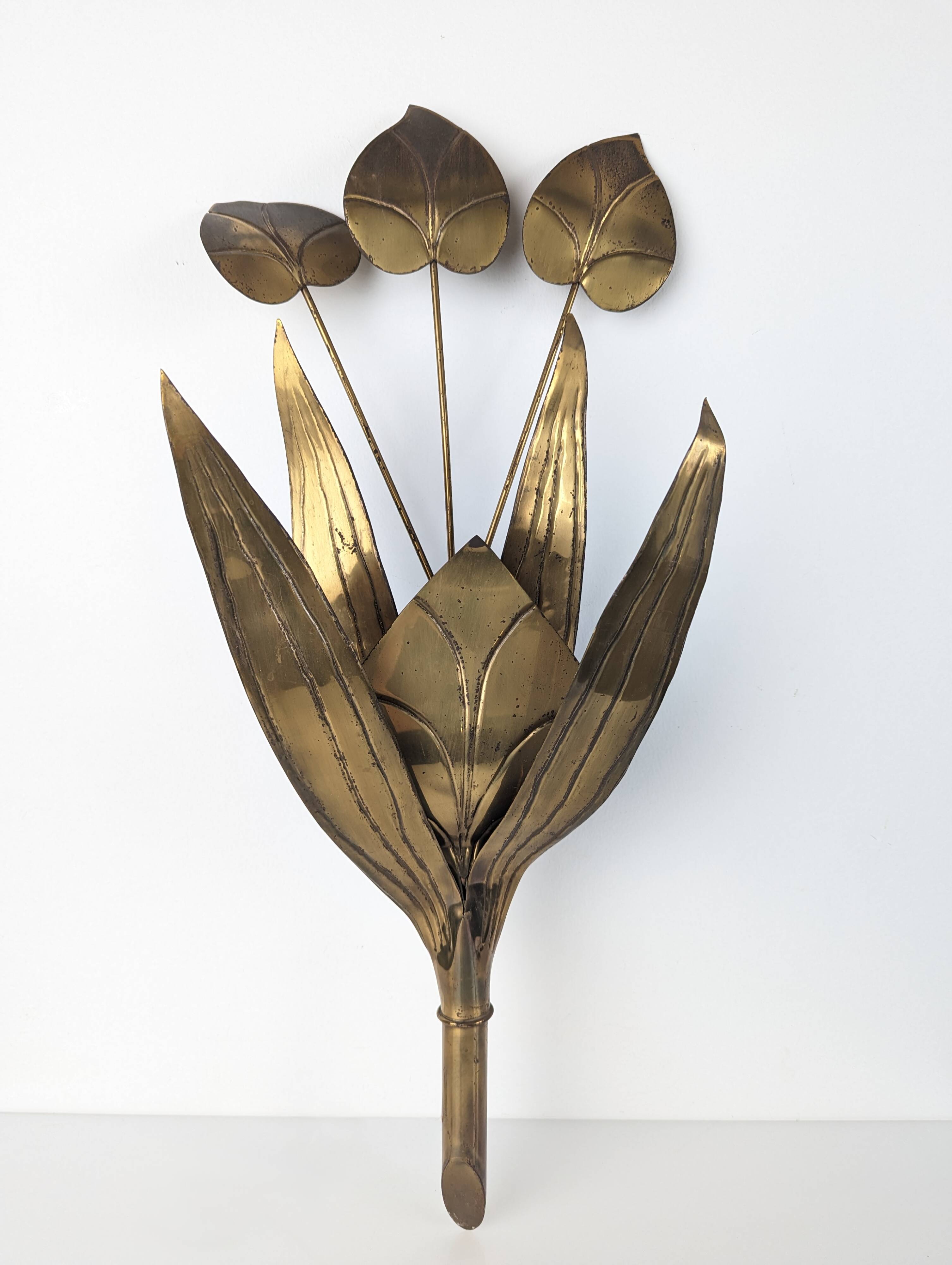 Brass Floral Leaf Wall Sconce, Hollywood Regency Style, 1960s