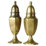 Pair of patinated brass salt and pepper shakers, 20th century.