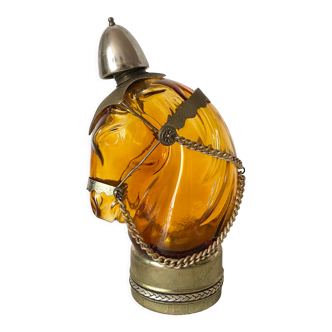 Carafe vintage tête de cheval verre ambré