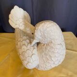 Bird dove with flowers in white earthenware from the 60s