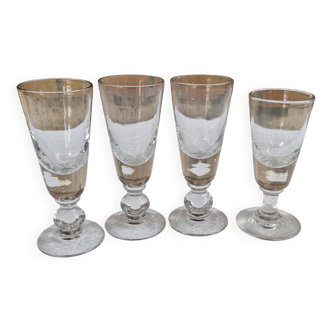 4 antique bistro glasses on stems - Thick, bubbled glass - Period 1900 - 12