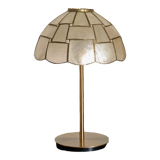 Table lamps with a lampshade with mother-of-pearl set with checkerboard brass and a gilded foot