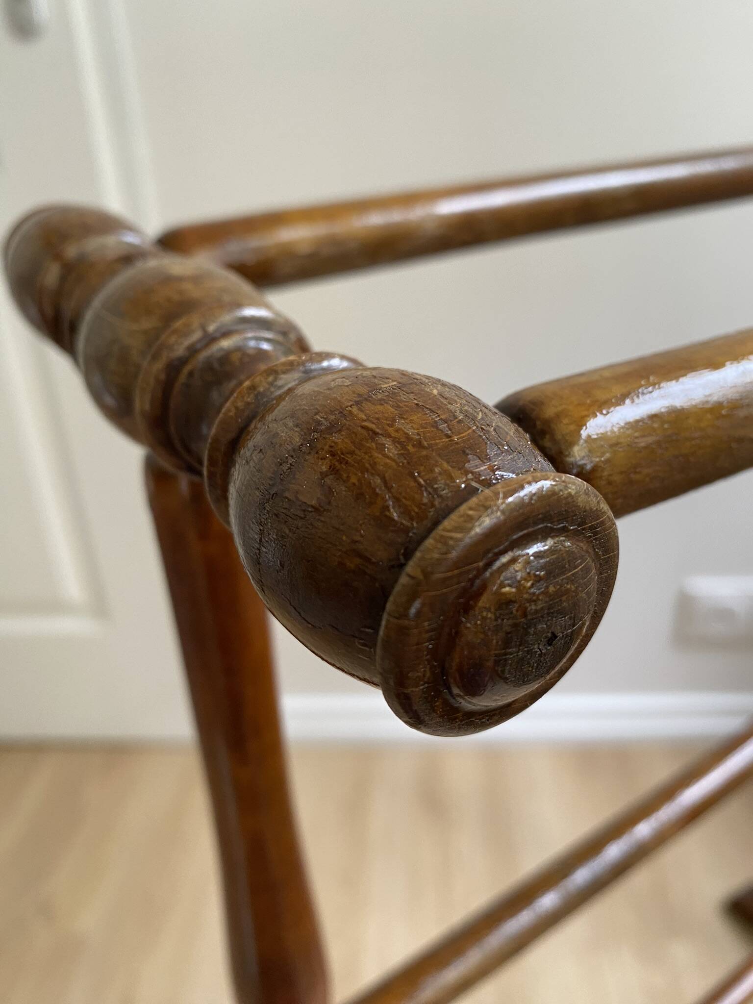 Vintage turned wooden towel rack