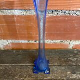 Vintage Early 20th Century Vertical Blue Glass Soliflore Vase #D755
