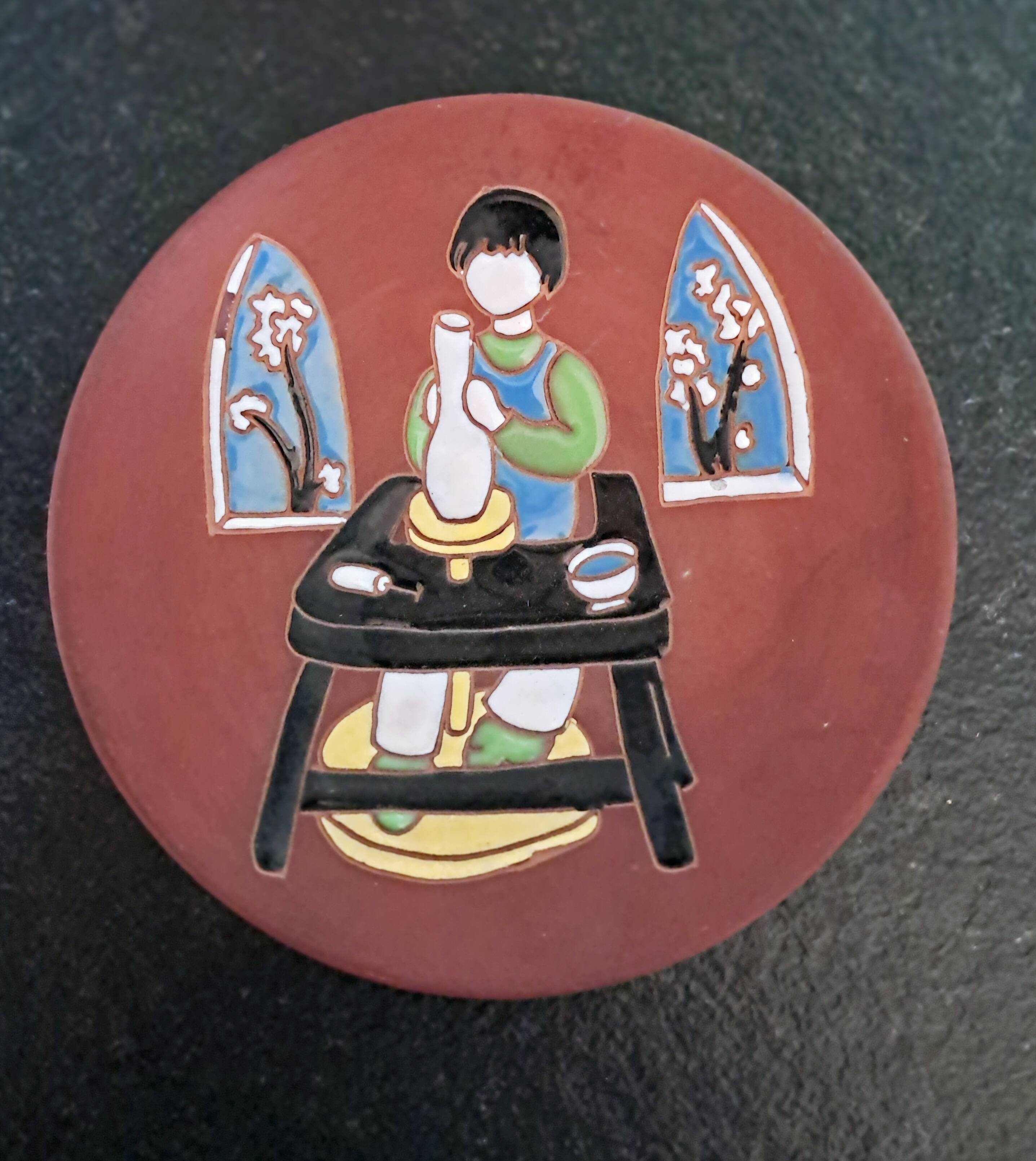 Ceramic plate, terracotta, glazed. Elie Brachant