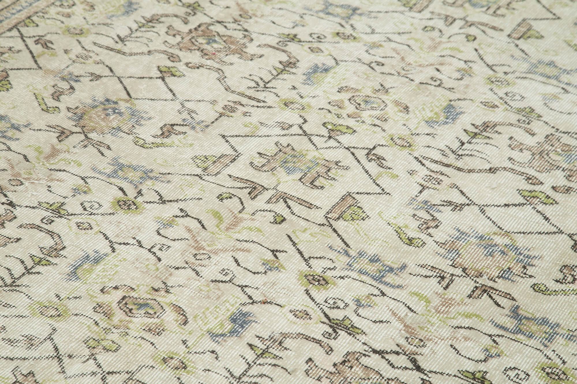 Handmade distressed oriental beige rug 202 cm x 296 cm