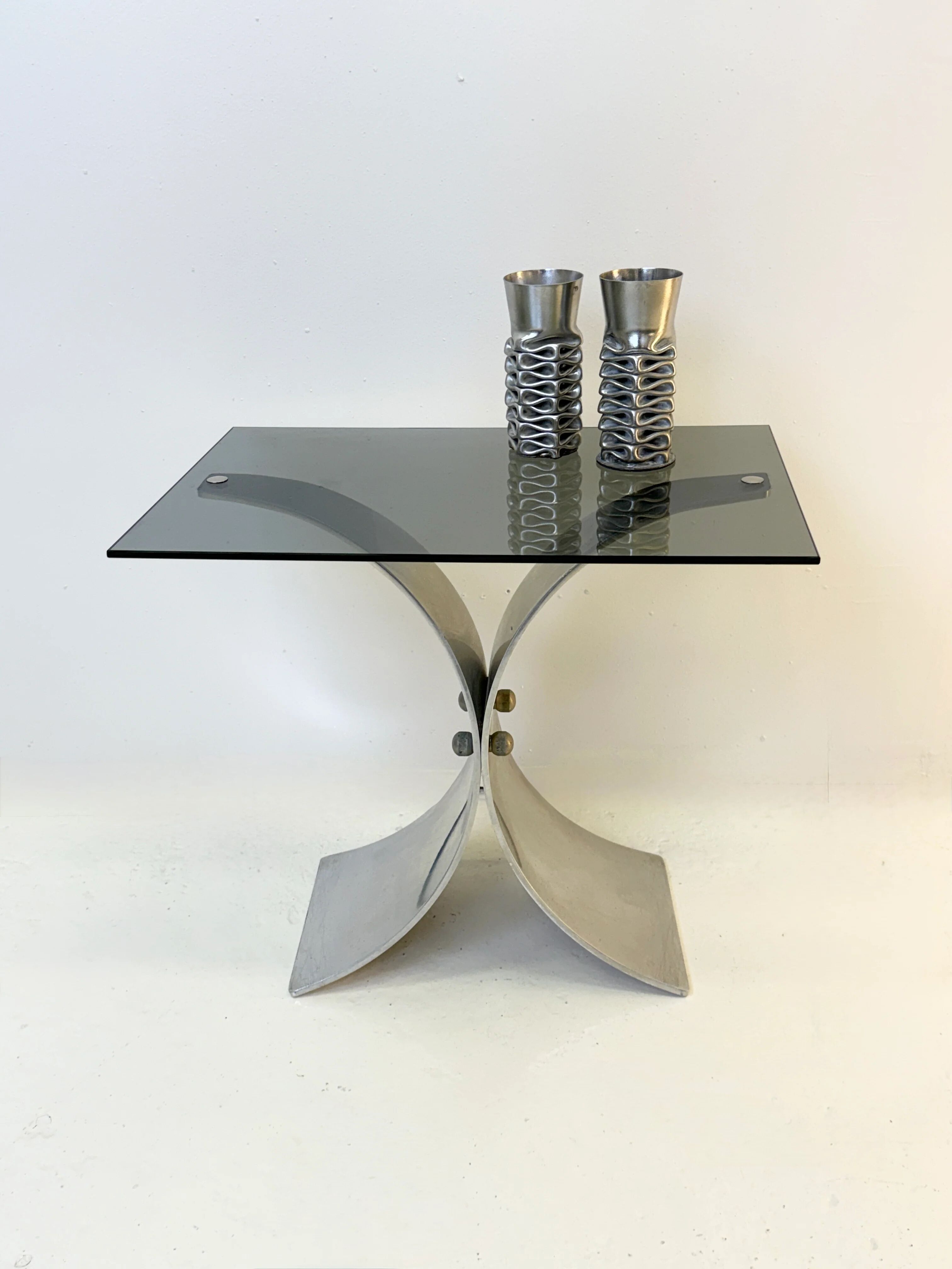 Space age side table in brushed steel, 1970s