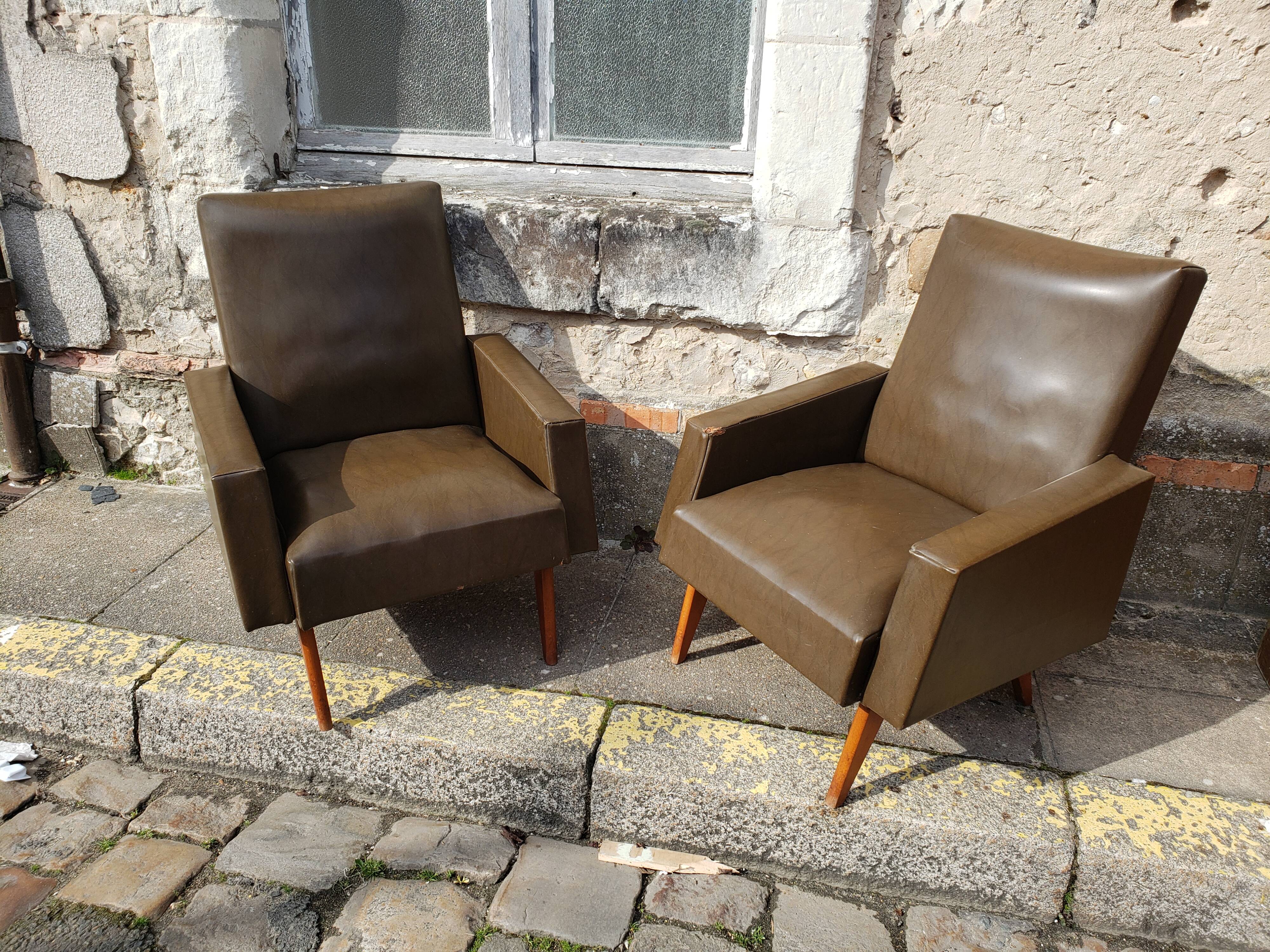 Vintage Scandinavian olive green armchairs