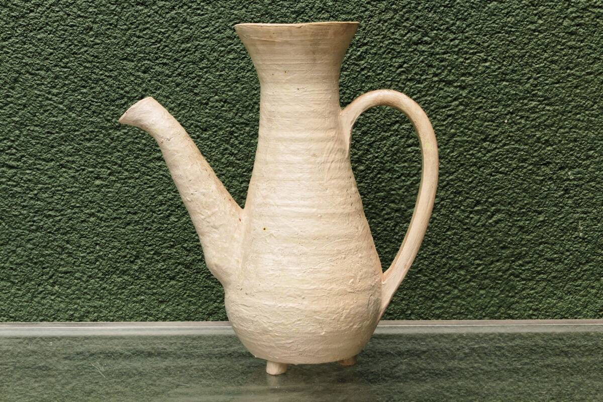Vessel, jug, signed, 1950s, red terracotta, cream slip.