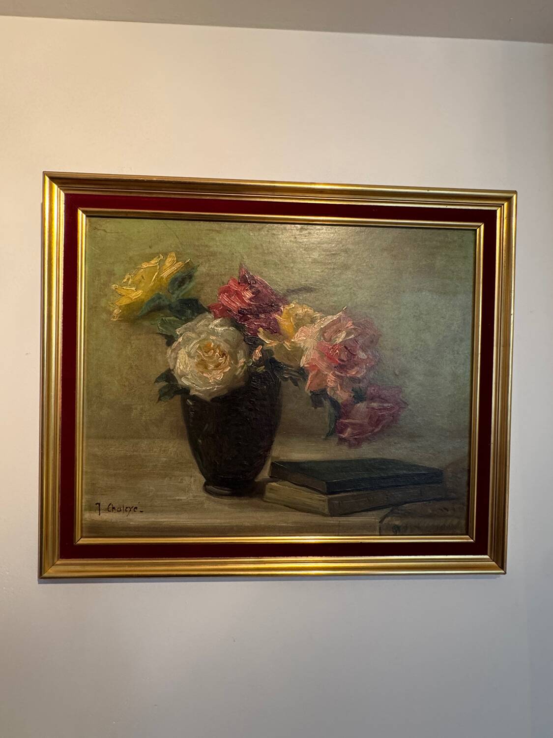 Antique painting, Still life with roses, signed Chaleyé