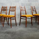 Suite of 4 Czech chairs wood and fabric Yellow "Univerzal" late 60