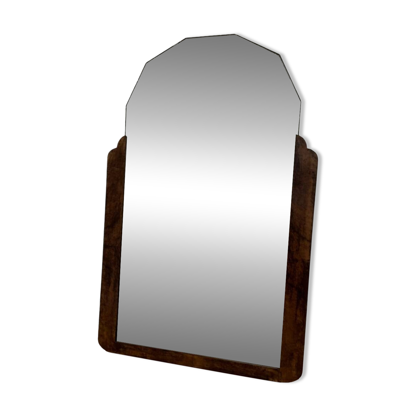 Grand miroir biseauté art déco en noyer