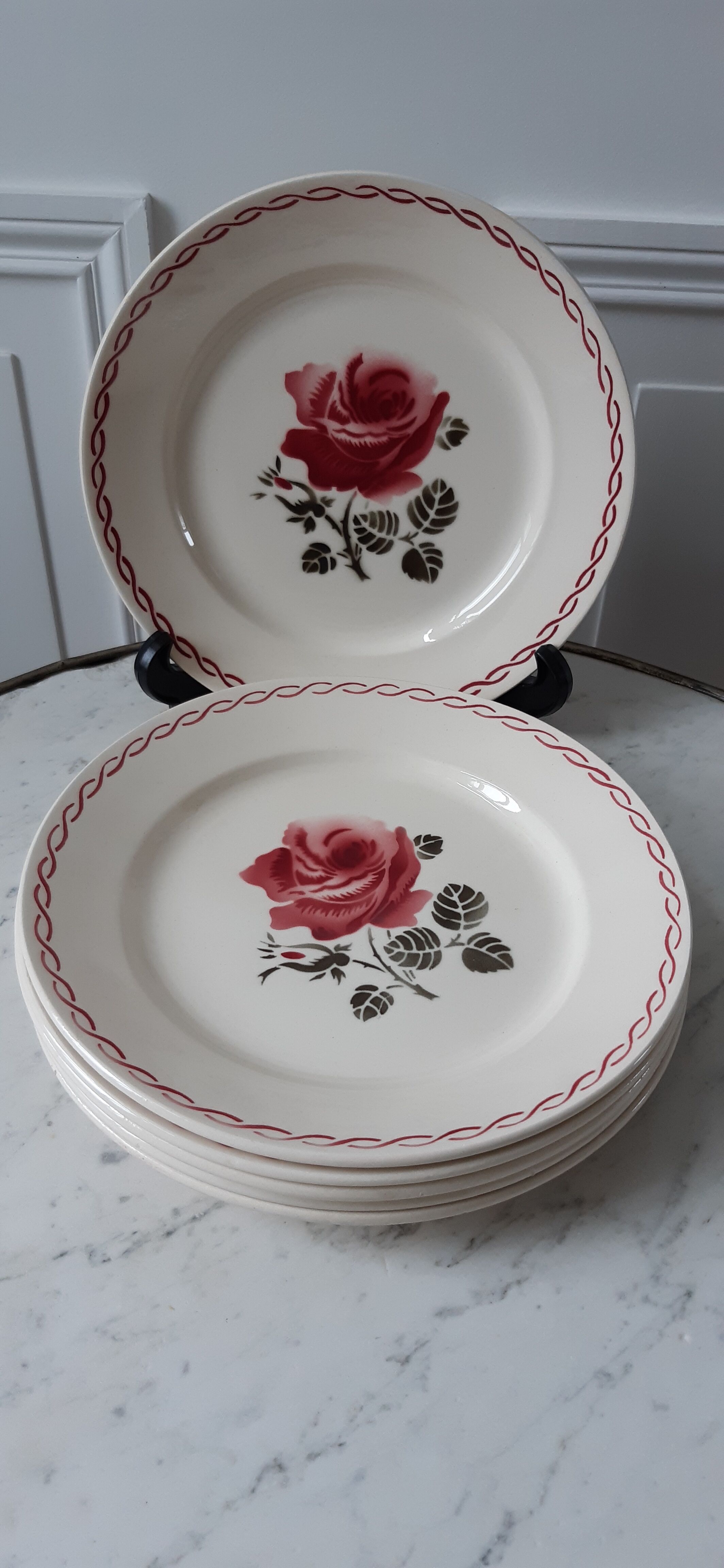 Set of 6 flat plates Badonviller years 30-40