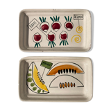 Duo of vintage fruit and vegetable cups stamped in vintage glazed ceramic