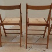 4 vintage varnished wooden folding chairs - Seats completely restored.