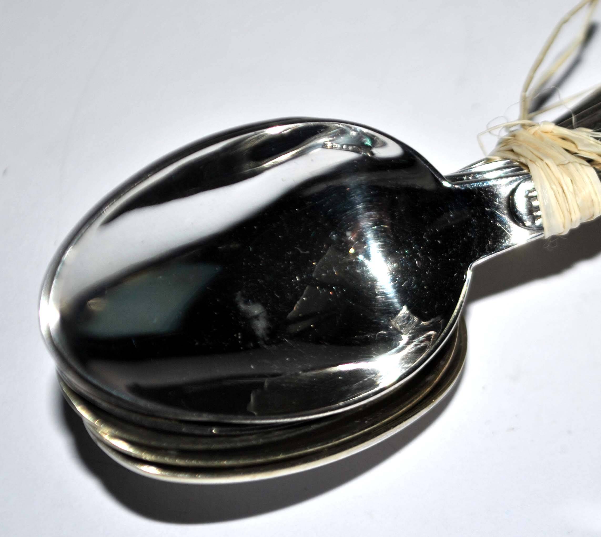 Set of 6 old teaspoons in silver metal - tulip frieze - Goldsmith Boulenger 1900 14cm