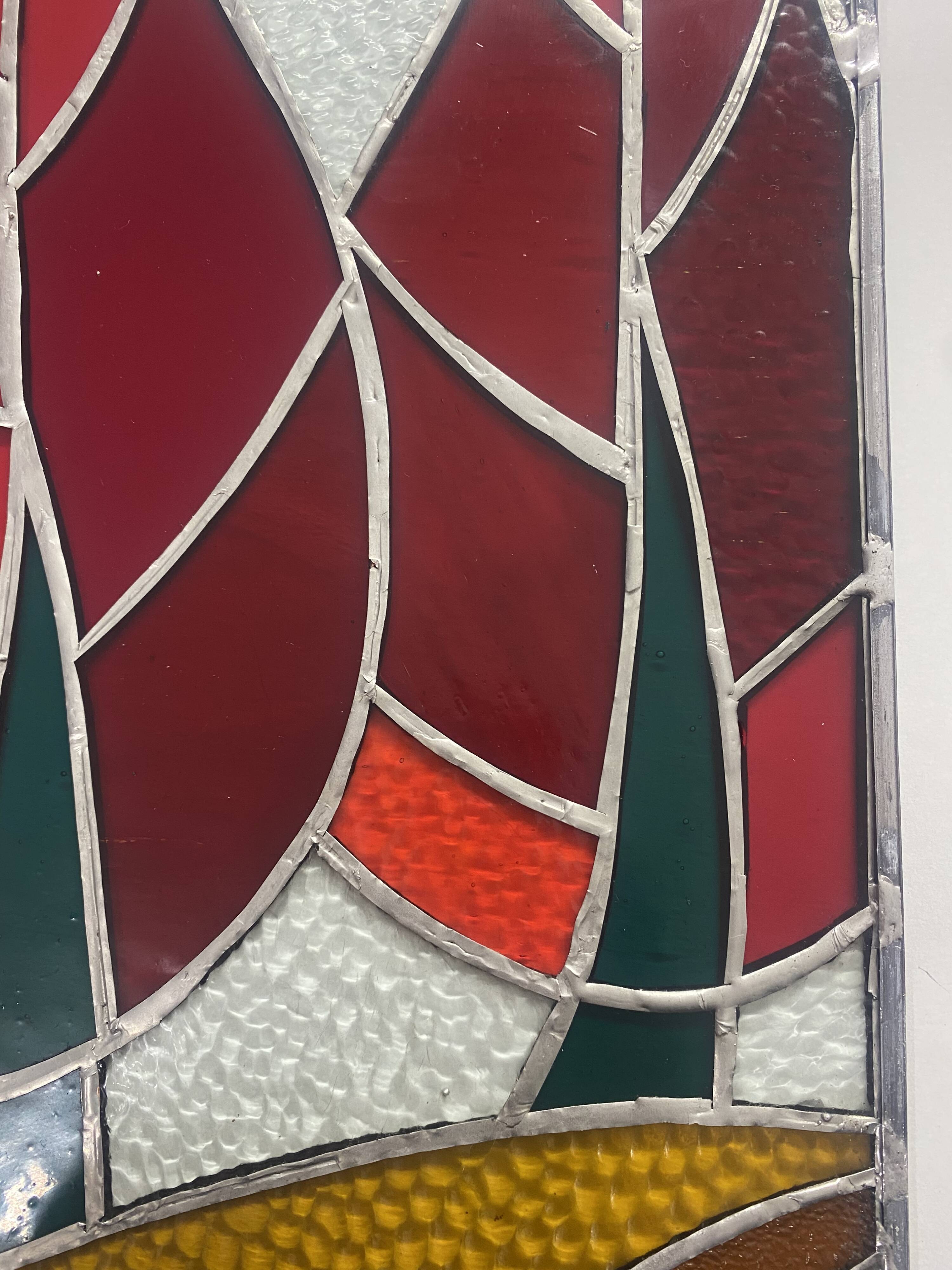 Vitrail décoratif Tulipes – Fleur stylisée en verre coloré, 41 × 68 cm