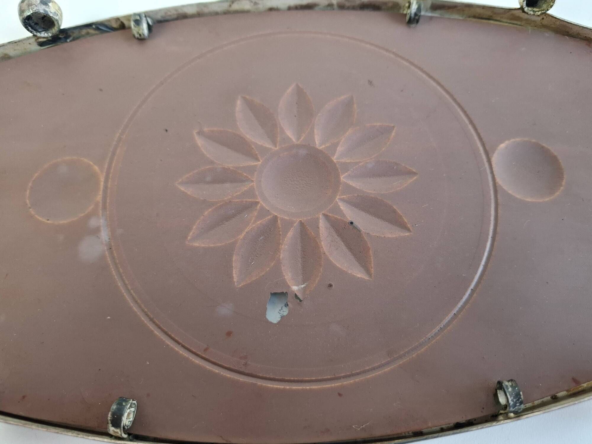 Vintage Art Deco Mirrored Glass Serving Tray with Floral Motif