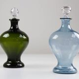 Danish Art Deco Blue and Green Glass Decanters, 1930s, Set of 2
