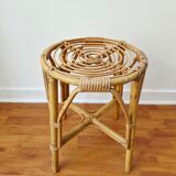 Vintage rattan stool in retro bohemian style - 1950s/1960s -