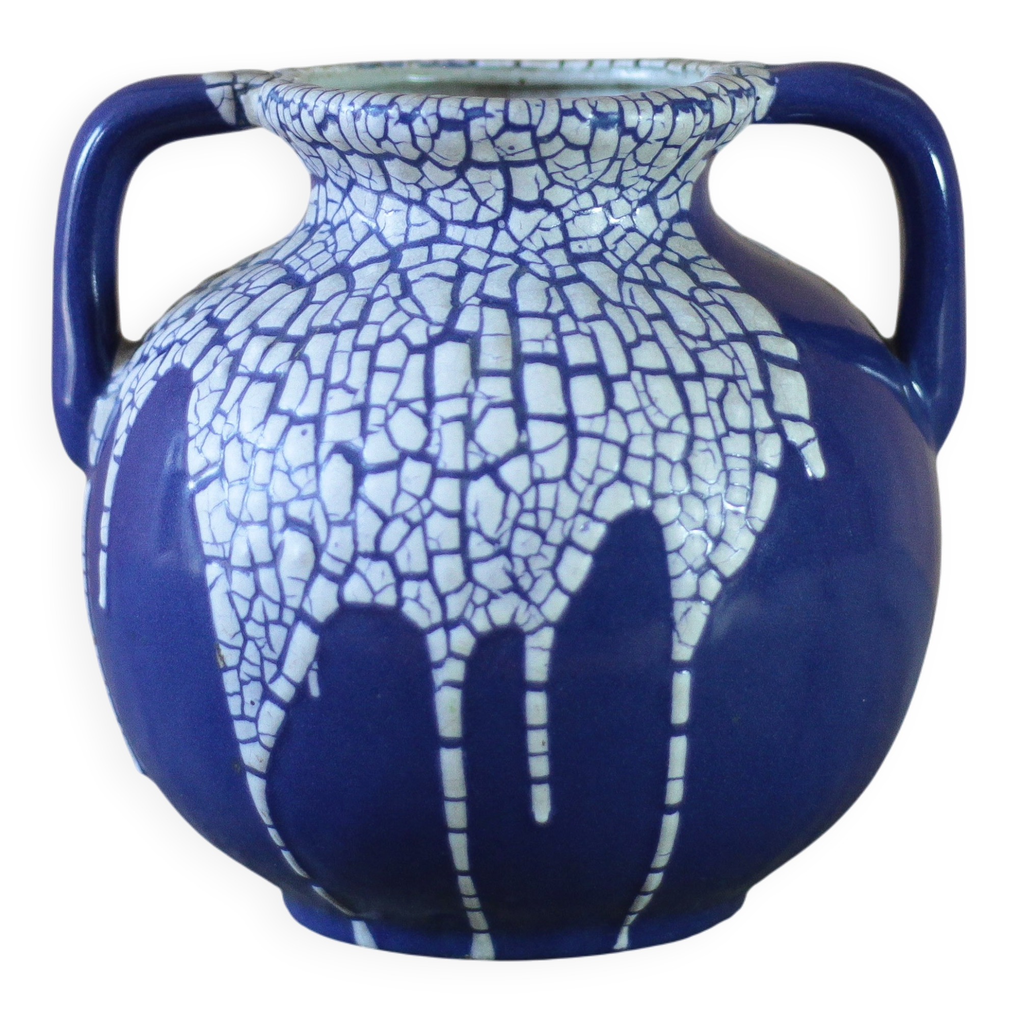 Vase signed Léon Pointu, ceramic vase with a glazed snake skin effect.