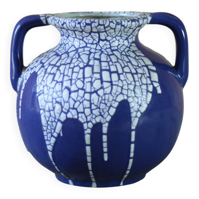 Vase signé Léon Pointu, vase céramique émaillé effet peau de serpent