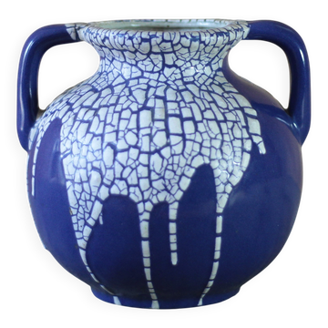 Vase signé Léon Pointu, vase céramique émaillé effet peau de serpent