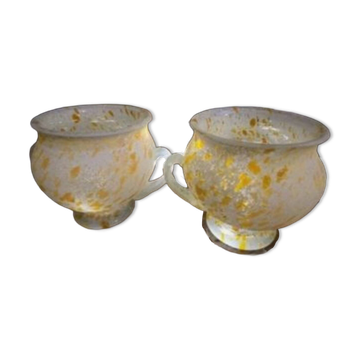 Sublime Pair of Speckled Murano Vases Rare Pieces 80s Vintage