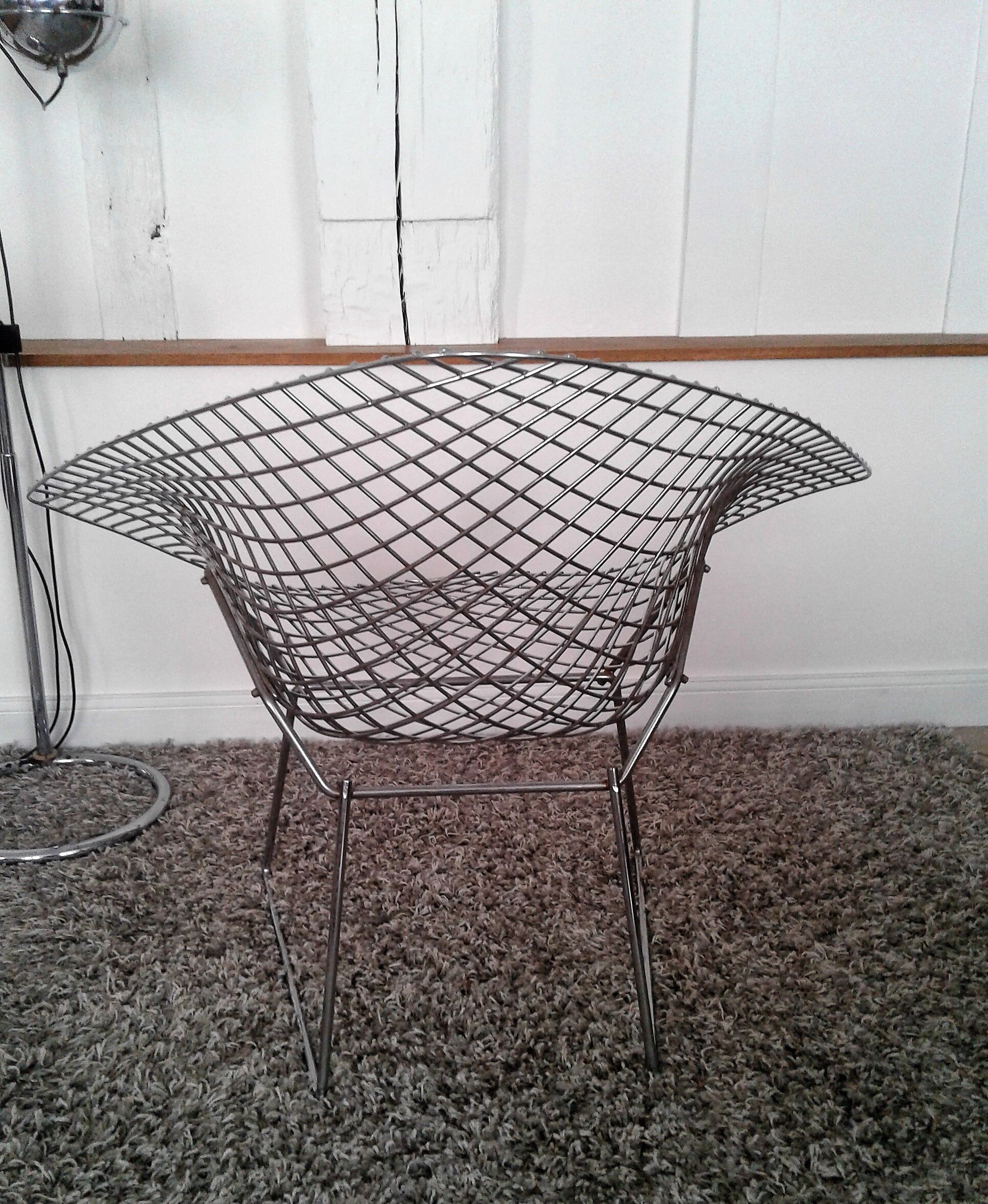 Diamond design chromed metal Chair Harry Bertoia Knoll early 1970s edition