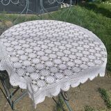 Tablecloth, crochet blanket in white cotton, artisanal and vintage