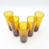 6 glasses blown amber honey
