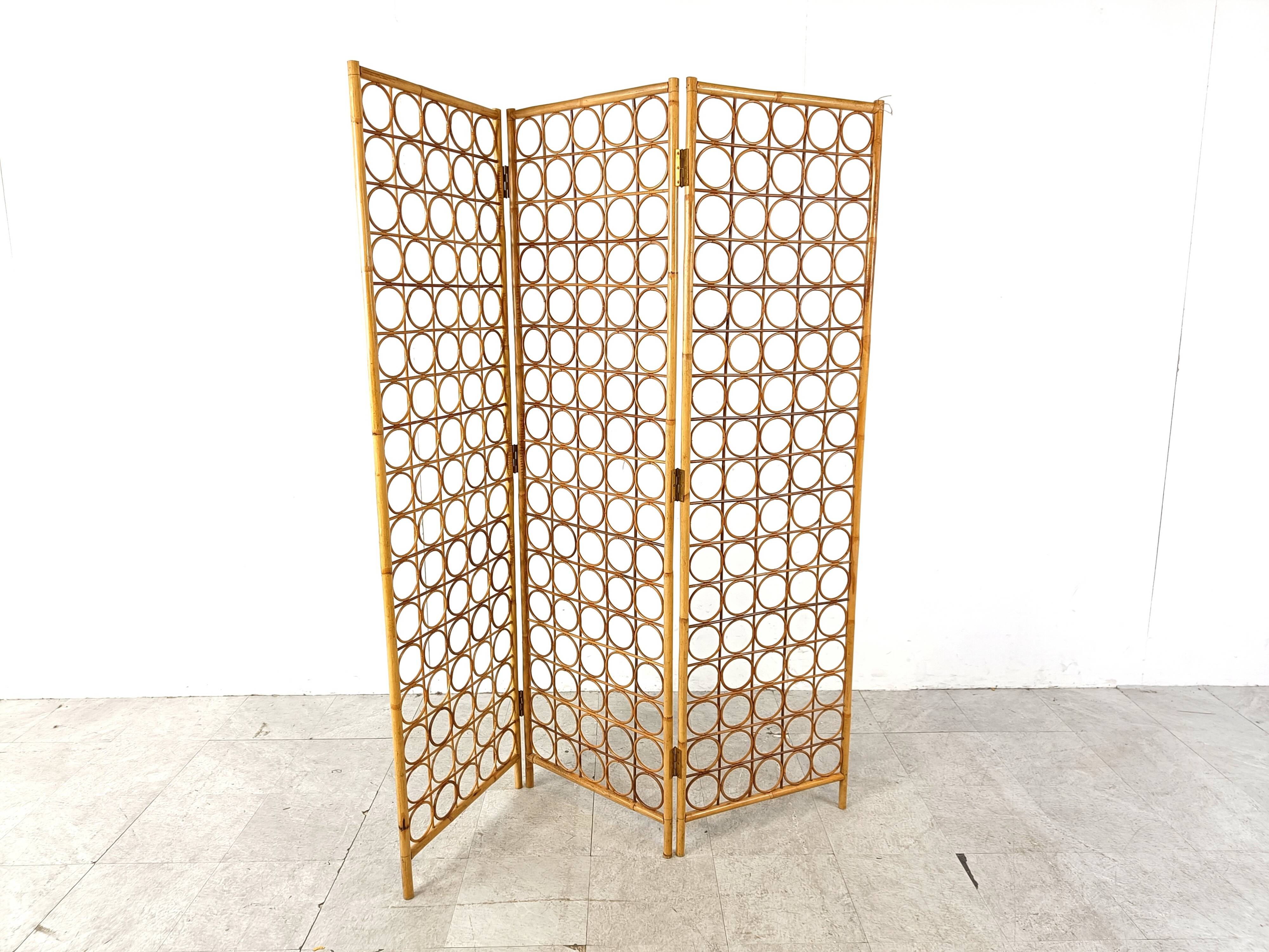 Bamboo room divider or folding screen, 1970s