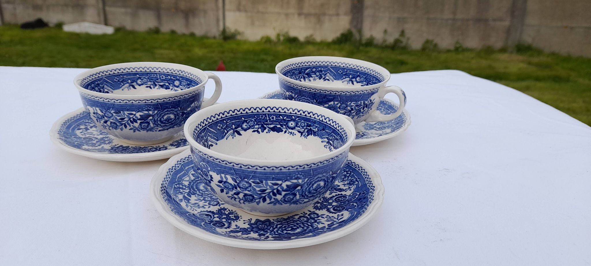 3 coffee cups with saucer Villeroy & Boch model Burgenland blue diameter 9.5 cm
