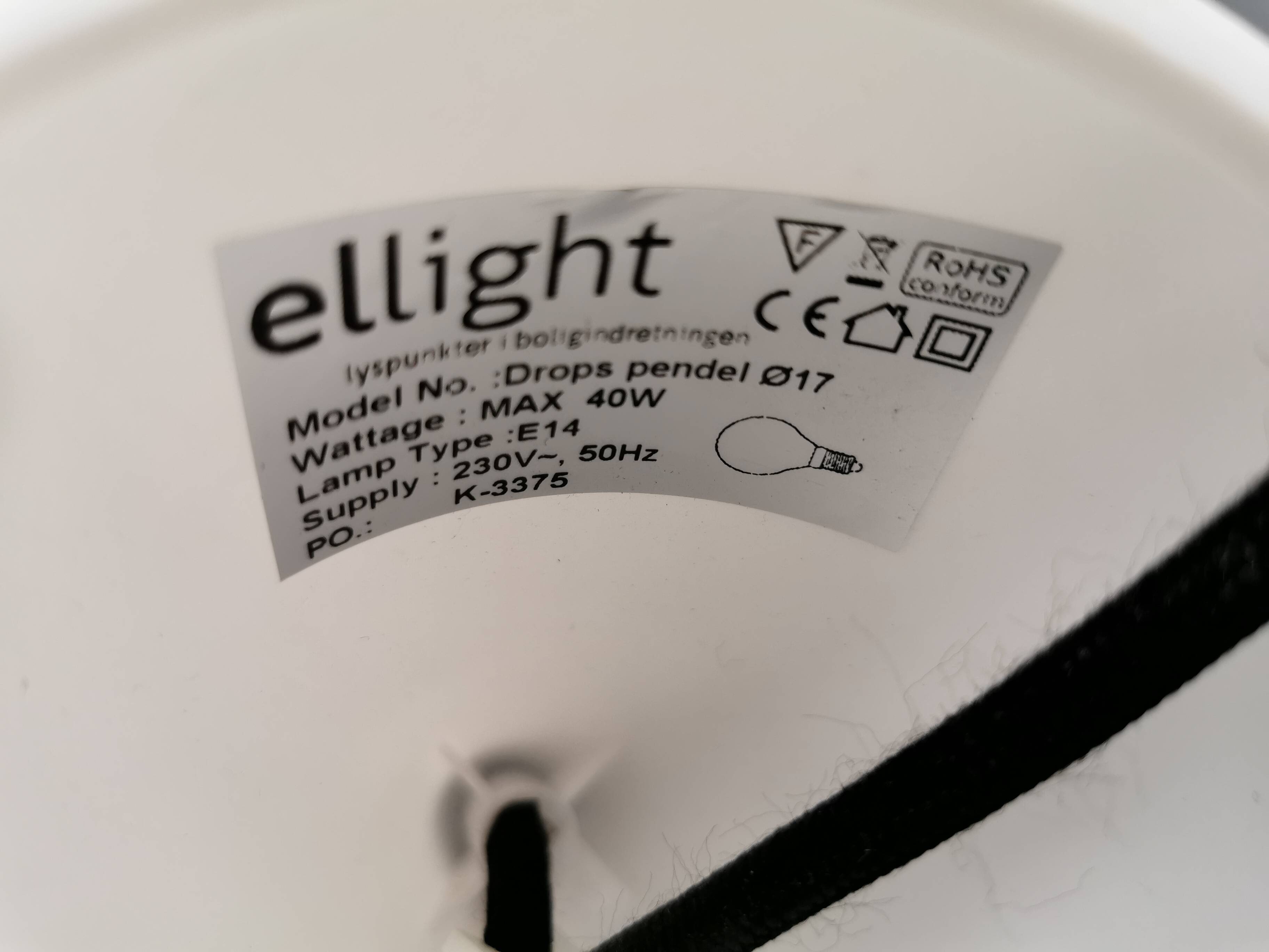 Drop-shaped hanging lamp in white opal glass, by danish El-Light, 1990s