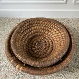 Duo of vintage bread baskets 46 cm and 48 cm in rye straw, baker's bread basket