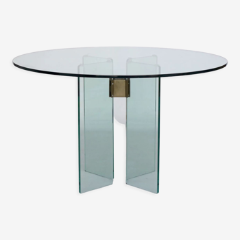 Circular Glass & Brass Dining Table by Peter Ghyczy, 1970s
