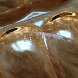 Fruit bowl - small salad bowl - iridescent pink/orange glass bowl