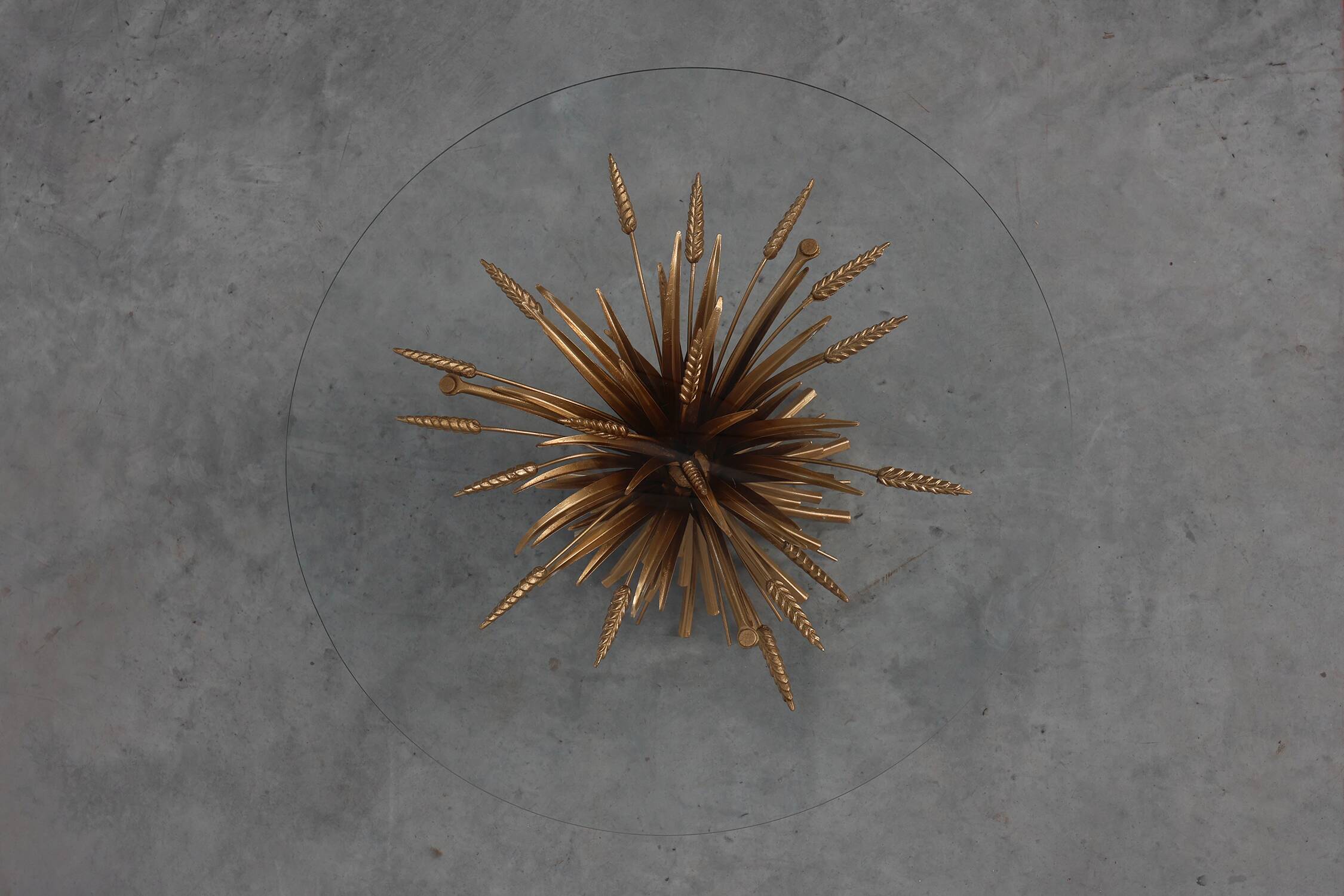 Hollywood regency gilt sheaf of wheat side table “coco chanel”, Italy 1960s