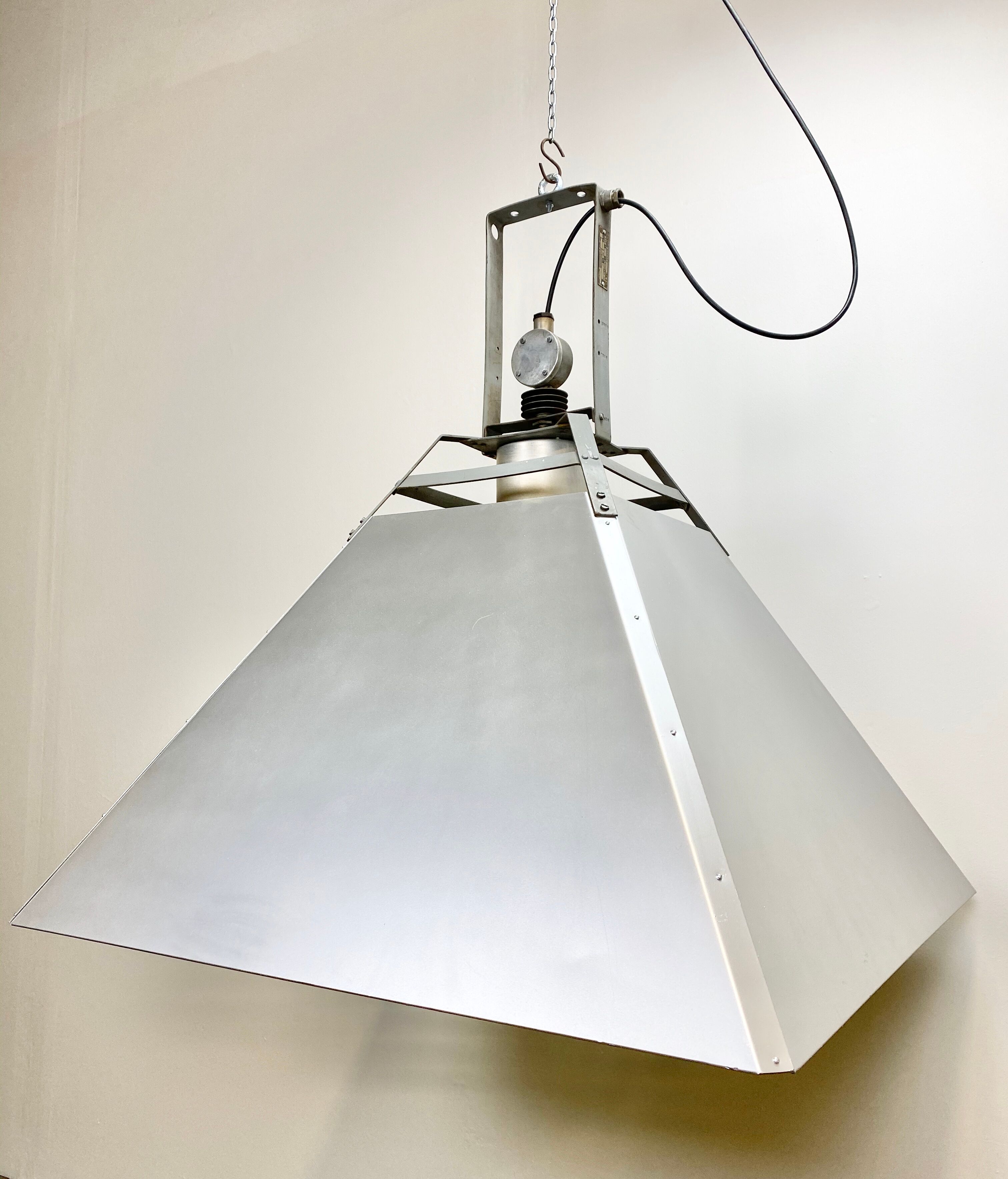 Silver industrial ceiling lamp, 1970s