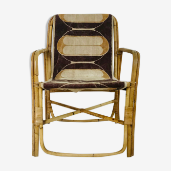 Fauteuil en rotin et tissu, France années 60