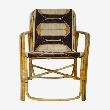Rattan armchair and fabric, France 60s