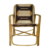 Rattan armchair and fabric, France 60s